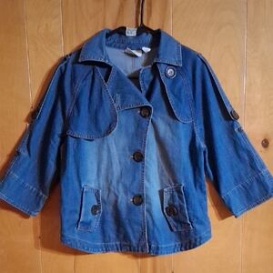 Chico's Blue Denim Jean Jacket with 3/4 Sleeves